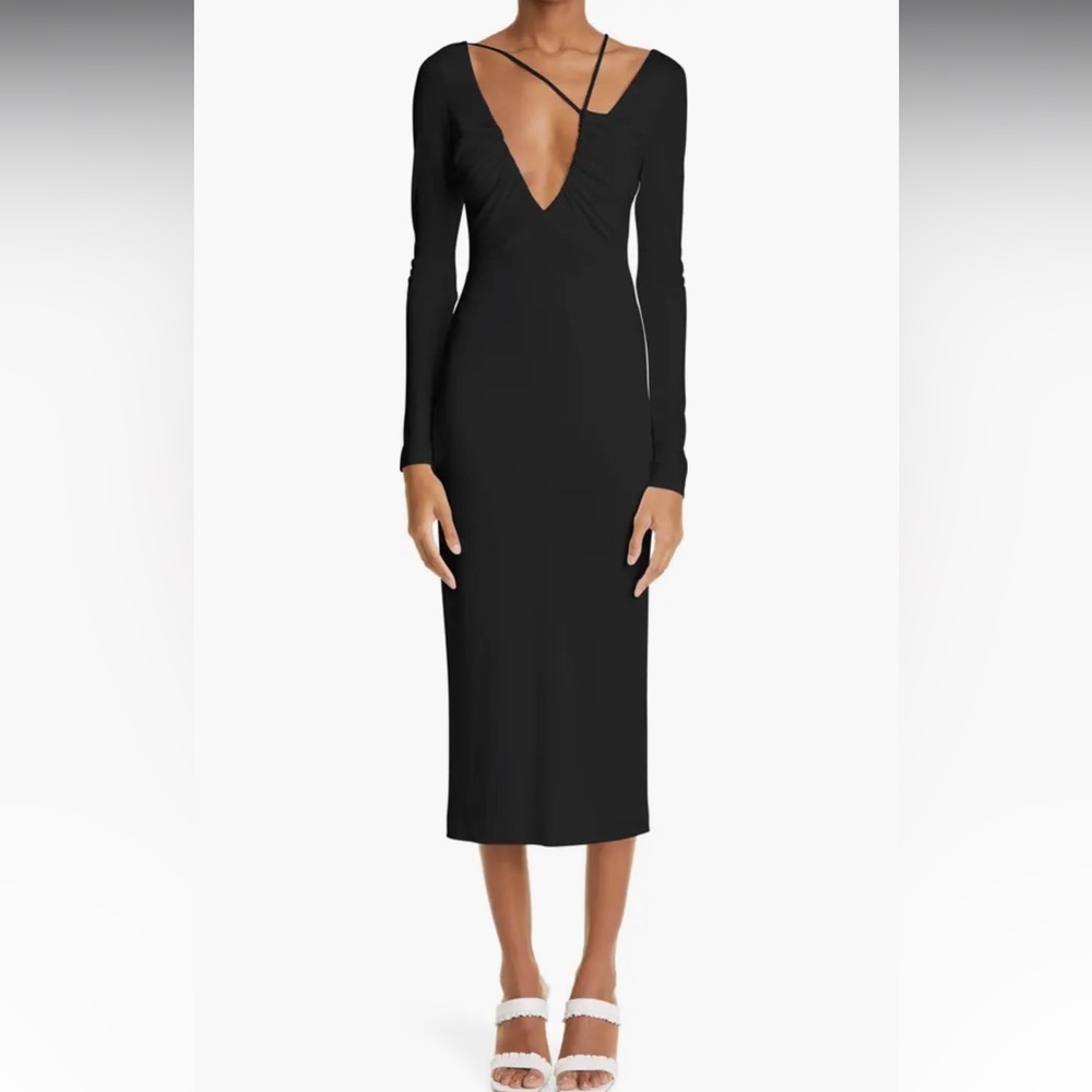 NWOT Et Ochs Black Bella Plunge Neck Long Sleeve Midi Dress